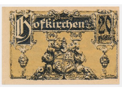 Rakousko, nouzová bankovka, 20 h, Hofkirchen, 1921, krásný  stav UNC