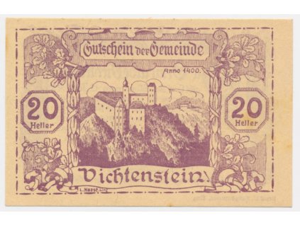 Rakousko, nouzová bankovka, 20 h, Dichtenstein, 1920, krásný  stav UNC