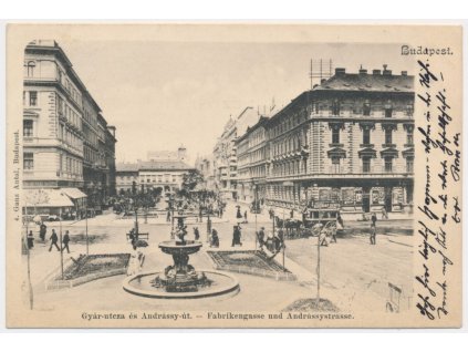 Maďarsko, Budapešť, Andrassy út., oživená ulice, cca 1901