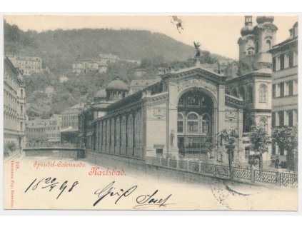 25 - Karlovy Vary, Sprudel - Colonnade, prošlá poštou 1898