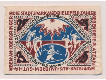 Německo, 25 Marek, 1921, Bielefeld - hedvábí, luxusní sběratelský stav