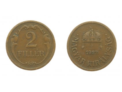 Maďarsko, mince 2 Fillér BP, 1937, stav 1/1...viz autentické foto
