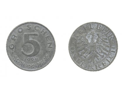 Rakousko, mince 5 Groschen, 1968, stav 1/1...viz autentické foto
