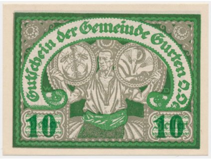 Rakousko, nouzová bankovka 10 h, Gurten, 1920, krásný stav UNC