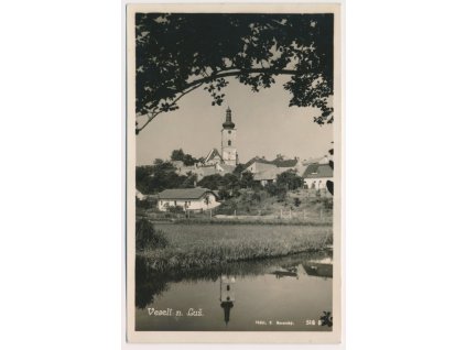 64 - Táborsko, Veselí nad Lužnicí, pohled na kostel, partie, cca 1936