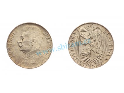 ČSSR, 50 Kčs, J. V. Stalin, 1949, Ag mince, krásná patina, stav -0/0-