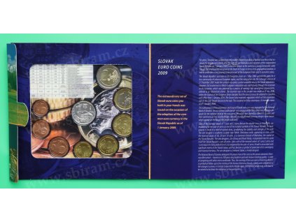 SR, sada oběžných mincí, 2009, Euromince, kartonový přebal, TOP stav