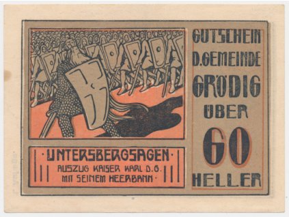 Rakousko, nouzová bankovka 60 h, Grödig, 1920, krásný stav UNC