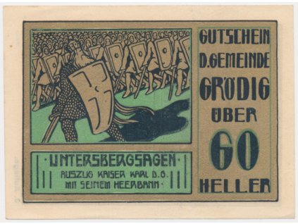 Rakousko, nouzová bankovka 60 h, Grödig, 1920, krásný stav UNC
