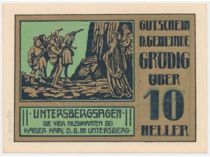 Rakousko, nouzová bankovka 10 h, Grödig, 1920, krásný stav UNC