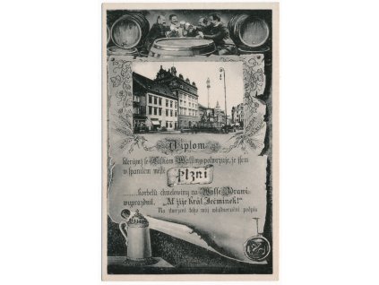 47 - Plzeň, "Diplomová pivní" koláž, cca 1940