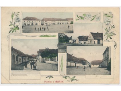 47 - Plzeňsko, Přeštice, 4 - záběrová koláž, oživené partie, cca 1909