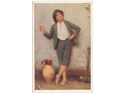 První cigareta, malíř Josef Ženíšek, cca 1916