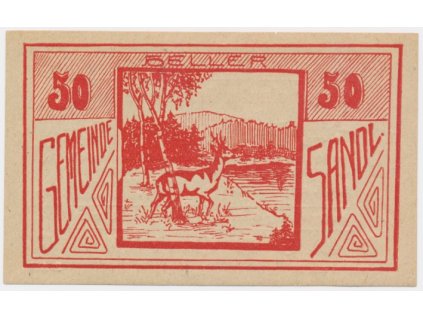 Rakousko, nouzová bankovka 50 h, Sandl, 1920, krásný stav UNC