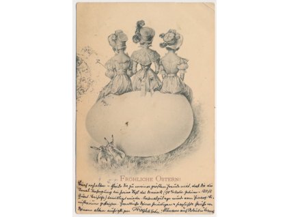 Velikonoční přání, Fröhliche Ostern!, 3 dámy a vejce, cca 1904
