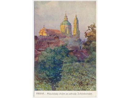 49 - Praha, Mikulášský chrám ze zahrady Schönbornské, cca 1906