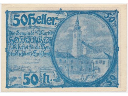 Rakousko, nouzová bankovka 50 h, Mühltreis, 1920, krásný stav UNC