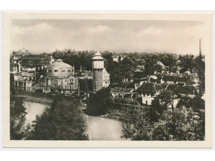 Slovensko, Piešťany, Pahl'ad na kúpele a žriedlo, cca 1950