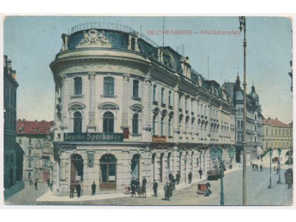 32 - Liberec, Reichenberg, Altstädterplatz, oživená ulice, cca 1915