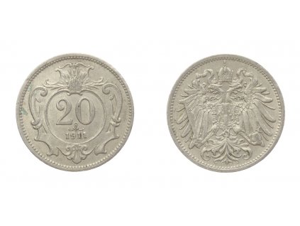 Rakousko - Uhersko, mince 20 Haléř 1911, stav 0/0...viz autentické foto