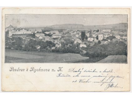 57 - Rychnov nad Kněžnou, celkový pohled na město, prošlá poštou 1900