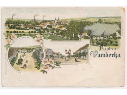 57 - Rychnovsko, Vamberk, 3 - záběrová litografie s dominantami města