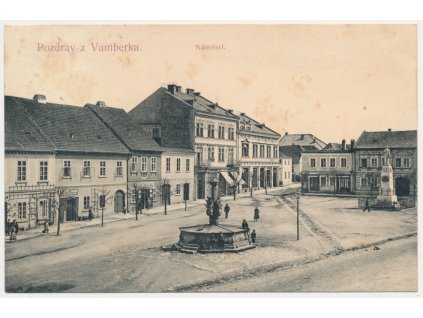 57 - Rychnovsko, Vamberk, oživené náměstí, prošlá poštou 1908