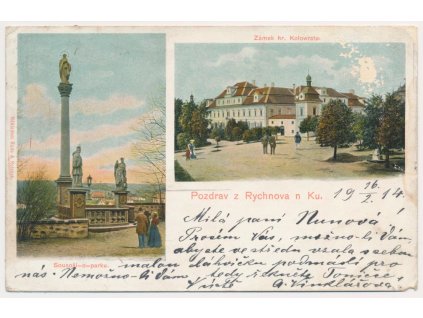 57 - Rychnov nad Kněžnou, 2 - záběr, oživené partie, zámek..., ca 1914