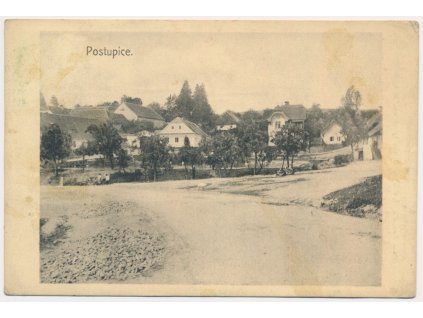01 - Benešovsko, Postupice, pohled na náves, cca 1909