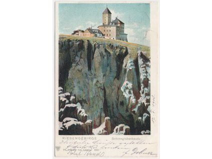 Polsko, Krkonoše, Vysílač Sněžné jámy, Schneegrubenbaude, cca 1903