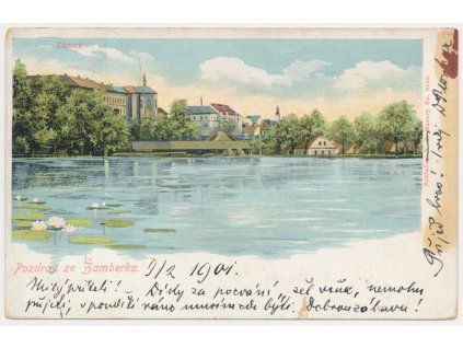 70 - Orlickoústecko, Žamberk, pohled na zámek od rybníka, cca 1901