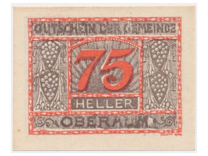 Rakousko, nouzová bankovka 75 h, Oberalm, 1920, krásný stav UNC