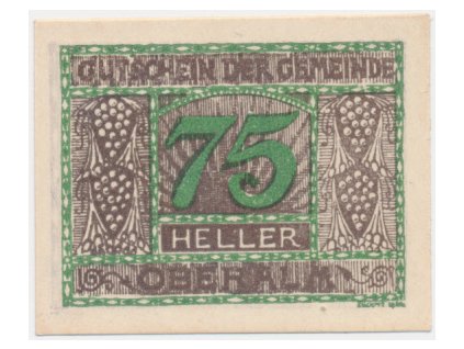 Rakousko, nouzová bankovka 75 h, Oberalm, 1920, krásný stav UNC