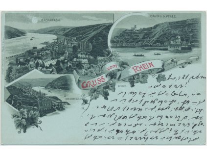 Německo, Gruss vom Rhein, Bacharach, Caub u. d. Pfalz u. Ä, cca 1900