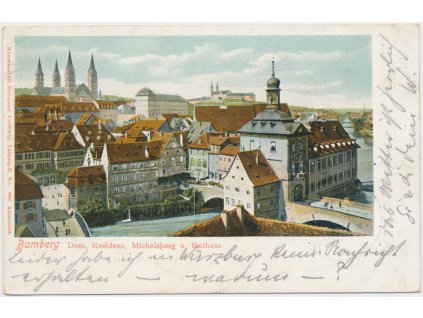 Německo, Bamberg, Dom, Residenz, Michelsberg u. Rathaus, cca 1902