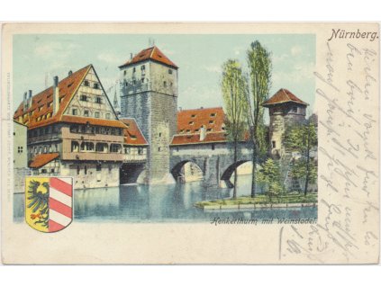 Německo, Nürnberg, Henkerthurm mit Weinstadel, cca 1902