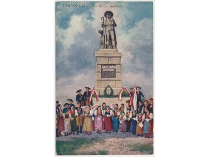 15 - Domažlicko, Kozinův pomník, oživená partie u pomníku, cca 1920