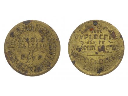 Žeton, Záloha na láhev od piva, Zem. jed. společenstev hostinských v Praze