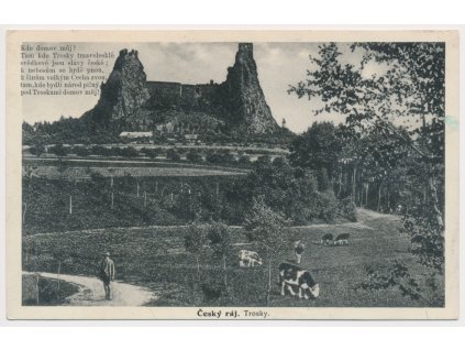 58 - Semilsko, Trosky, oživená partie pod zříceninou hradu, cca 1937