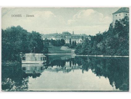 54 - Příbramsko, Dobříš, Zámek, pohled od jezera, cca 1915
