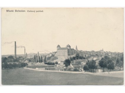 36 - Mladá Boleslav, celkový pohled na město, prošlá poštou 1911
