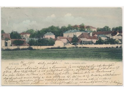 60 - Strakonicko, Štěkeň, Partie u knížecího zámku, prošlá poštou 1910