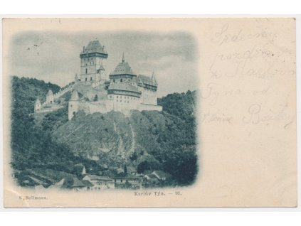 02 - Berounsko, Karlštejn, Karlův Týn, pohled na hrad, foto K. Bellmann, cca 1900