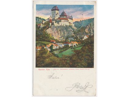 02 - Berounsko, Karlův Týn, Karlštejn, pohled na hrad, cca 1901