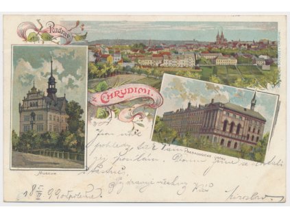 10 - Chrudim, 3 - záběrová koláž, Muzeum, Pedagogický ústav, Celkový pohled, cca 1899