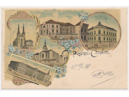 10 - Chrudim, 5 - ti záběrová koláž s dominantami města, cca 1898