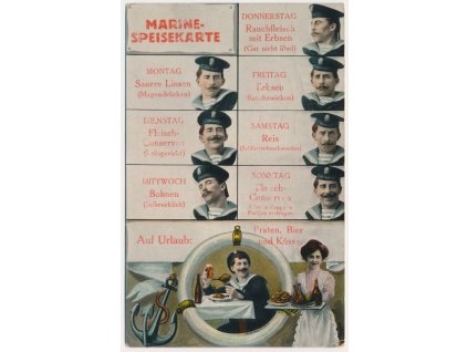 K.U.K. Kriegsmarine, satirická pohlednice, prošlé poštou 1913