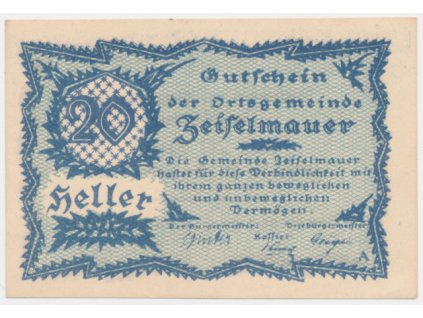 Rakousko, nouzová bankovka 20 h, Ziefelmaurer, 1920, krásný stav UNC