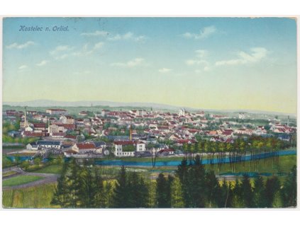 57 - Rychnovsko, Kostelec nad Orlicí, celkový pohled na město, cca 1914