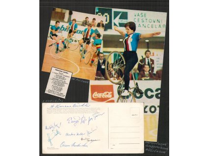 Cyklistika - tuzemsko, sběratelský list, podpisy mistrů, mj. bratři Pospíšilové